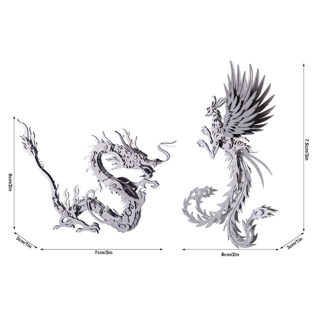 DIY 3D Metal Oriental Dragon + Phoenix Assembly Building Models Kit