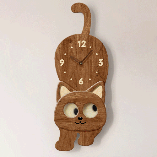 10 Inch Cute Cat Wall Clock Moving Eyes Wooden Silent Clock for Room Decor Gift