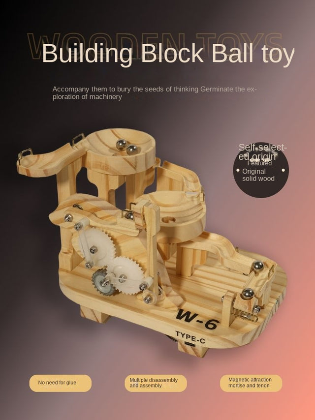 3D Wooden Puzzle Marble Race DIY Kit Gears Scale Rolling Ball Machine Model