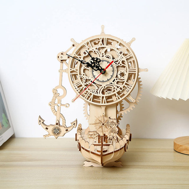 3D Wooden DlY Handmade Pirate Ship Clock Model Kit Assembly Puzzle Gift Decor