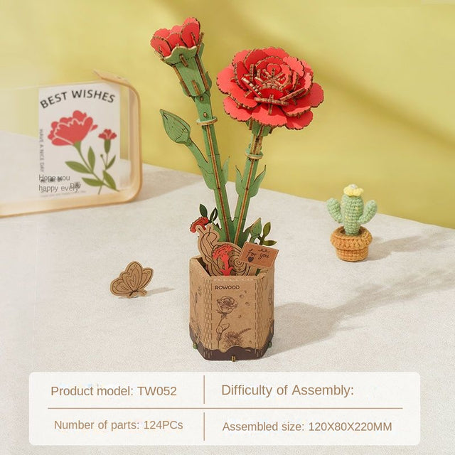 Flower Bouquet DIY 3D Wooden Puzzle  Floral Craft Kit  Creative Home Decor Gift