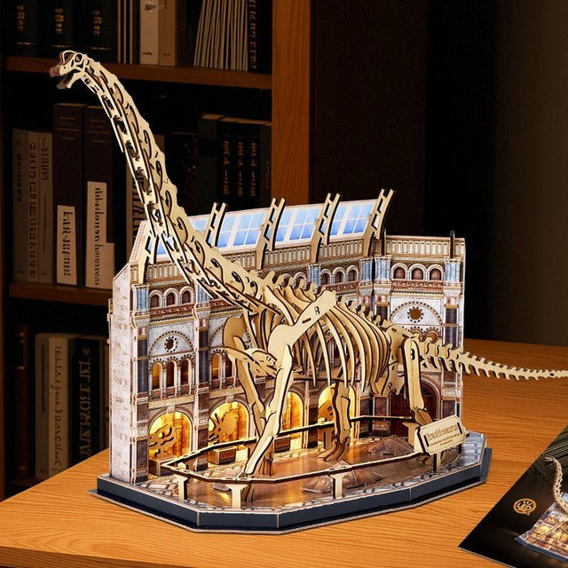 3D Wooden Puzzle Mechanical Natural History Dinosaur Museum with Light Model Kit
