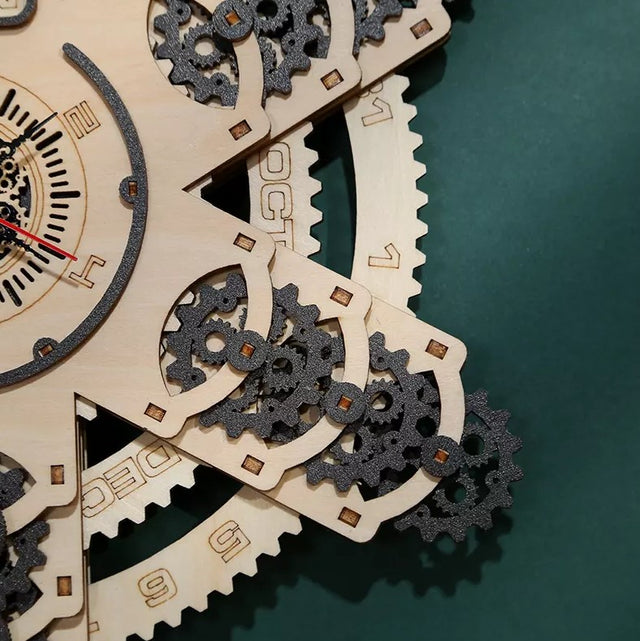 3D Wooden Wall Clock Puzzle DIY Mechanical Quartz Kit  Calendar Model Home Decor
