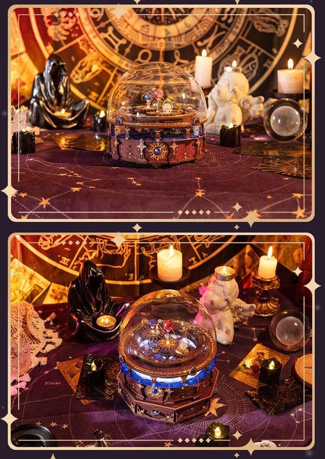 DIY 3D Wooden Puzzle Model Planisphere Rotating World Globes Craft Music Box
