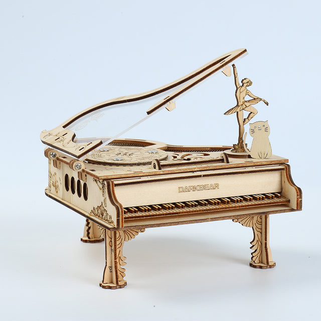 Dancing Piano DIY Rotating Music Box Model Kit 3D Wooden Puzzle with Ferris Wheel