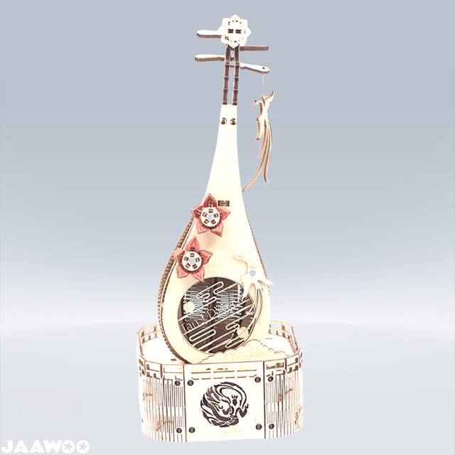 3D Wooden Music Box Puzzle Mechanical Lute Model Wooden Kit Desktop Ornament