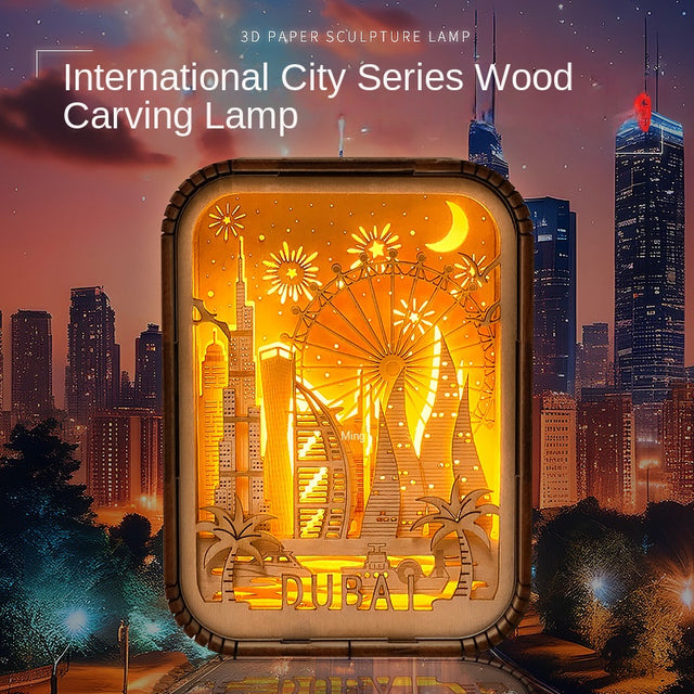 World City Art Night Light New York Bedroom Lamp Wood Home Decor Travel Gift