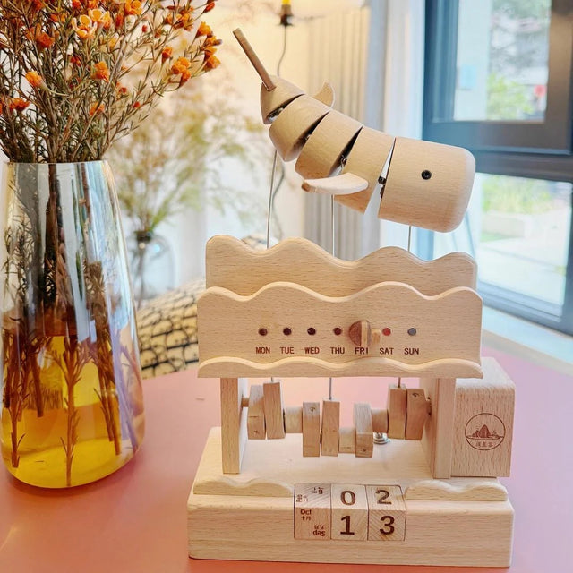 Electric Mechanical 3D Wooden Craft Flying Floating Whale Music Box Calendar