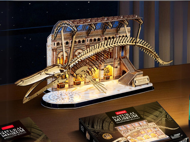 3D Wooden Puzzle Mechanical Natural Blue Whale Museum with Light Model Kit