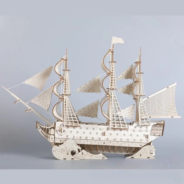 3D Wooden DlY Handmade Sailing Ship Assembled Model Sailboat Kit Puzzle Toy