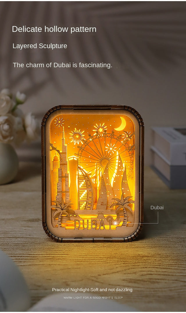 World City Art Night Light New York Bedroom Lamp Wood Home Decor Travel Gift