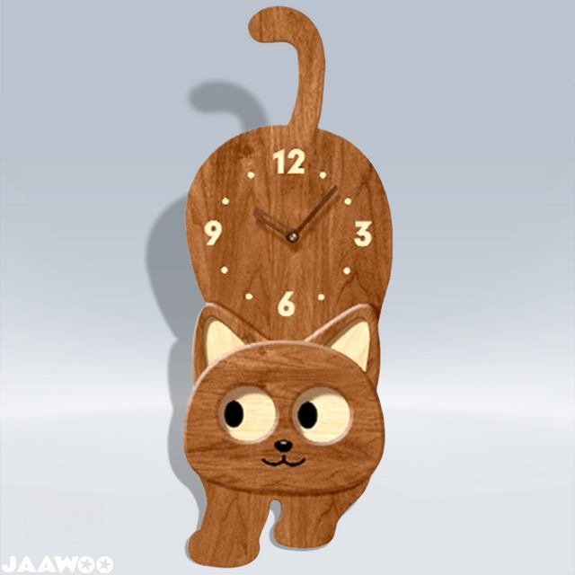 10 Inch Cute Cat Wall Clock Moving Eyes Wooden Silent Clock for Room Decor Gift